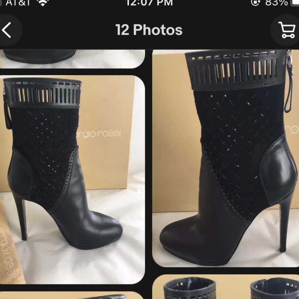 Sergio Rossi Leather/Sued Black Ankle Booties Sz 7 - Picture 5 of 10